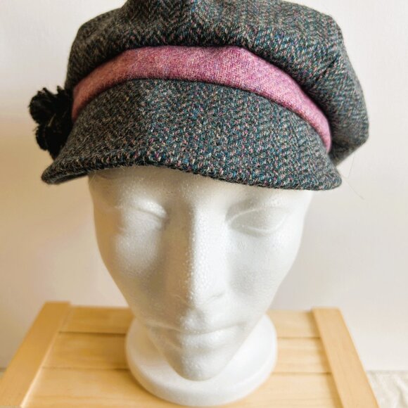 Peter James Blue and Pink Pure Wool Tweed Women's Hat With Flower - Picture 12 of 12